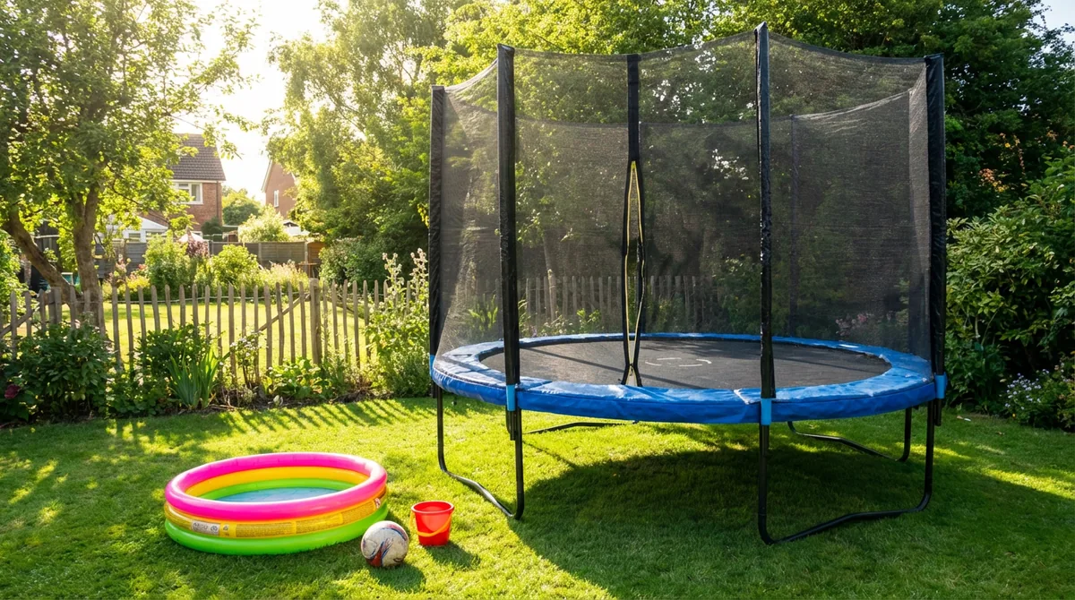 8ft Kanga trampoline beside a paddling pool